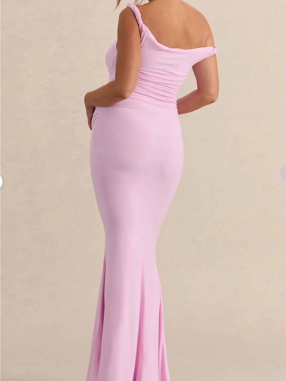 Club L London- LITA- Pink Twisted Asymmetric Maternity Maxi Dress - Picture 3 of 7